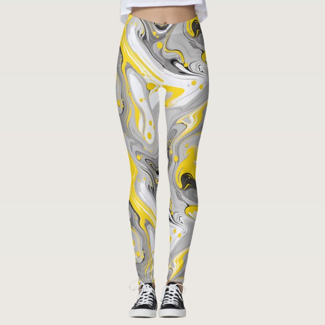 Grey and Yellow Pattern Leggings (Front)