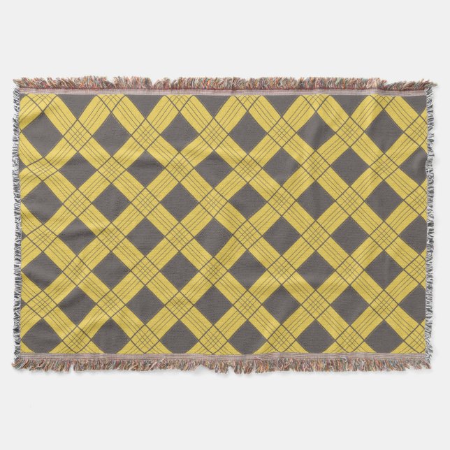 Grey and Yellow Plaid Throw Blanket (Front)