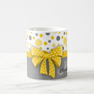 Grey and Yellow Polka Dots, Sunny Yellow Ribbon Coffee Mug
