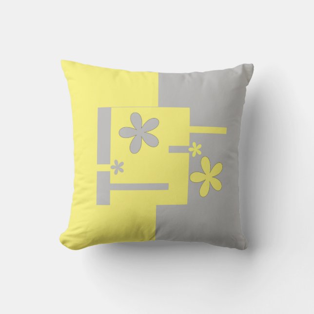 grey and yellow print, cushion (Front)