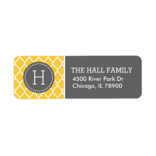 Grey and Yellow Quatrefoil Monogram