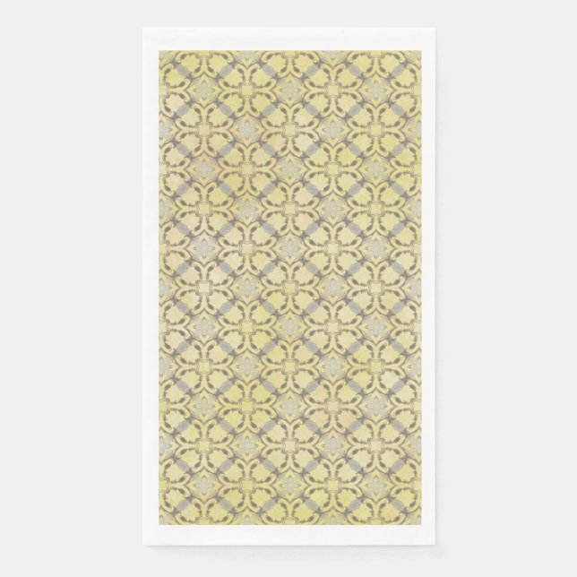 Grey and Yellow Scrolled Diamond Pattern Napkin (Front)
