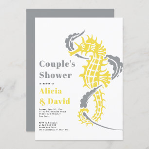 Grey and yellow seahorse beach couples shower invitation