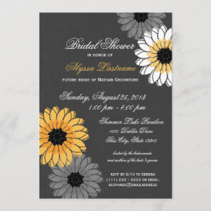 Grey and Yellow Slate and Flowers Bridal Shower Invitation