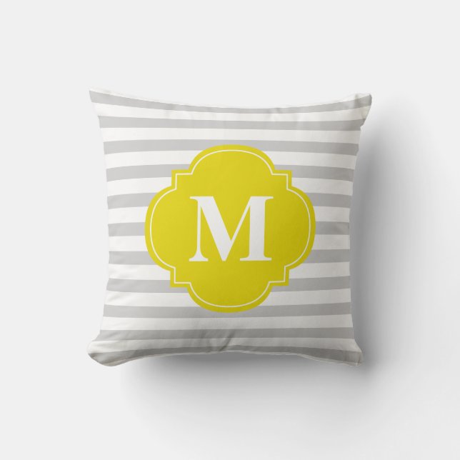 Grey and Yellow Stripes Monogram Cushion (Front)