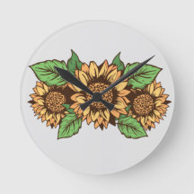 Grey and Yellow Sunflower Clock