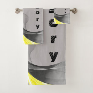 Grey and Yellow Swirling Lines Bath Towel Set