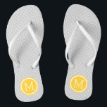 Grey and Yellow Tiny Dots Monogram Flip Flops<br><div class="desc">Custom printed flip flop sandals with a cute girly polka dot pattern and your custom monogram or other text in a circle frame. Click Customise It to change text fonts and colours or add your own images to create a unique one of a kind design!</div>