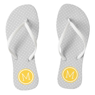 Grey and Yellow Tiny Dots Monogram Flip Flops