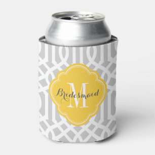 Grey and Yellow Trellis Monogram Can Cooler
