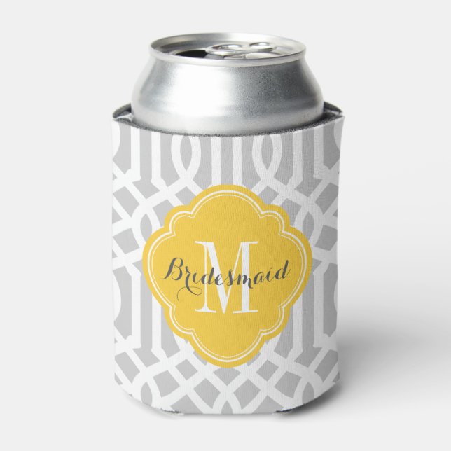 Grey and Yellow Trellis Monogram Can Cooler (Can Front)