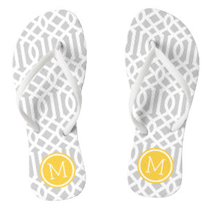 Grey and Yellow Trellis Monogram Flip Flops