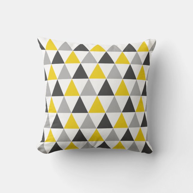 Grey and Yellow Triangle Pattern Throw Pillow (Front)