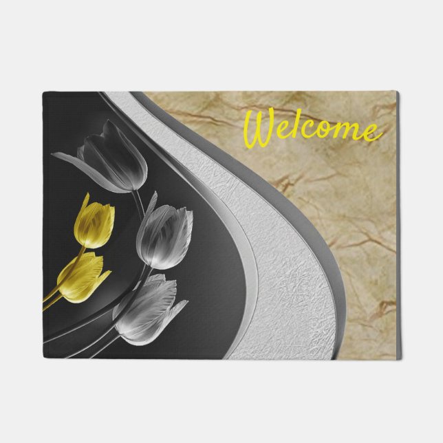Grey and yellow tulip flowers texture 2021 colour doormat (Front)