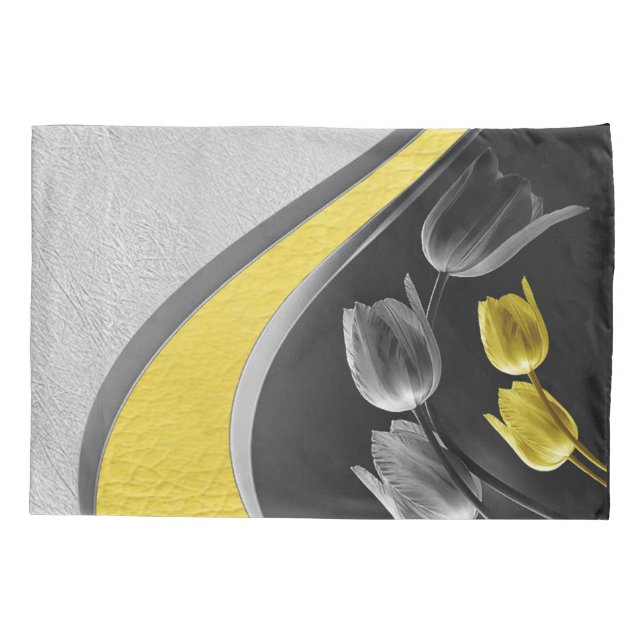 Grey and yellow tulip flowers texture 2021 colour pillowcase (Back)