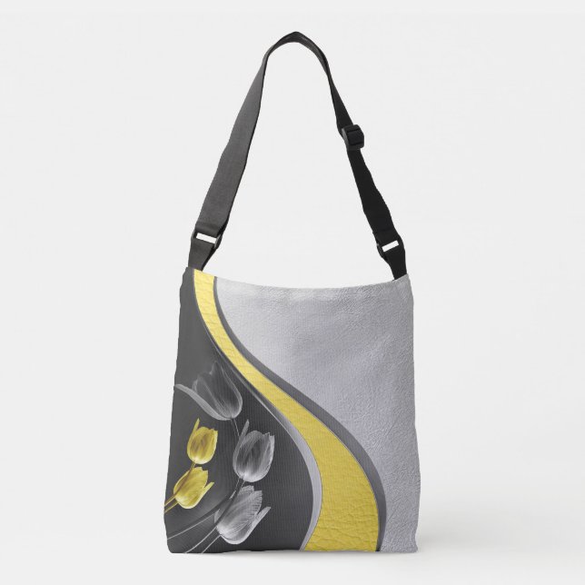 Grey and yellow tulips flower 2021 colours crossbody bag (Front)