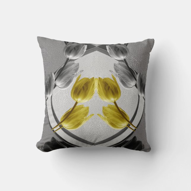 Grey and yellow tulips flower 2021 colours cushion (Front)