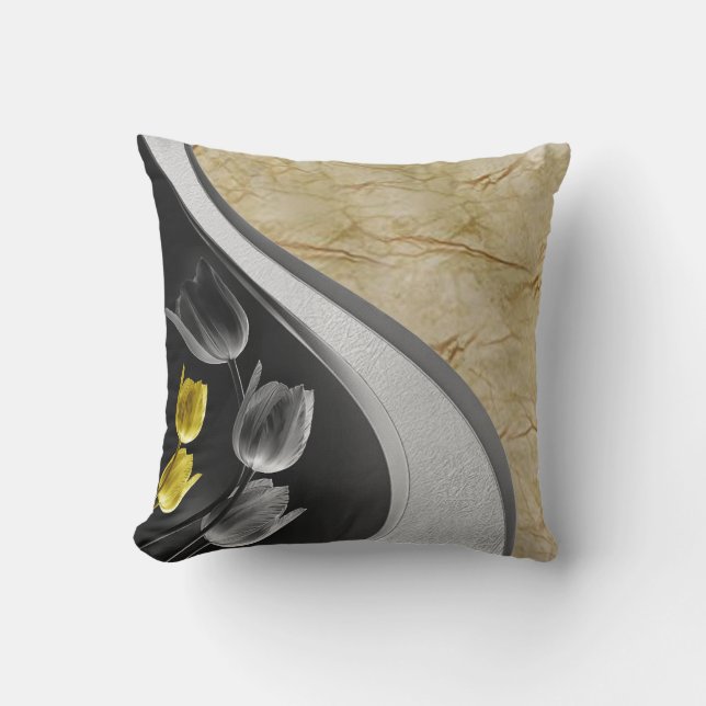 Grey and yellow tulips flower 2021 colours cushion (Front)