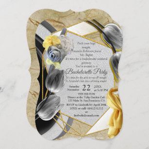 Grey and Yellow tulips on texture Invitation