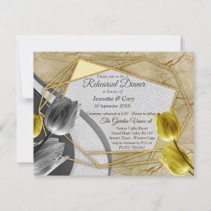 Grey and Yellow tulips on texture Invitation