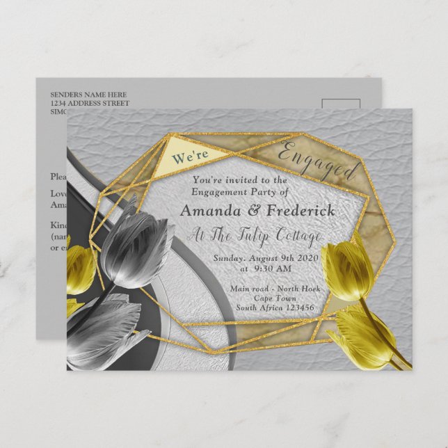 Grey and Yellow tulips on texture. Invitation Postcard (Front/Back)