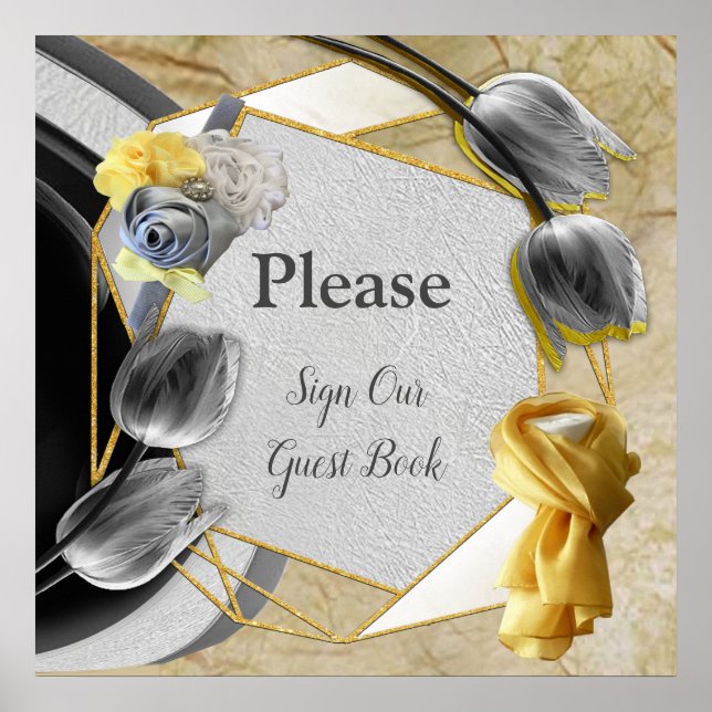 Grey and Yellow tulips on texture Poster (Front)