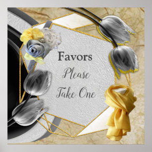 Grey and Yellow tulips on texture Poster