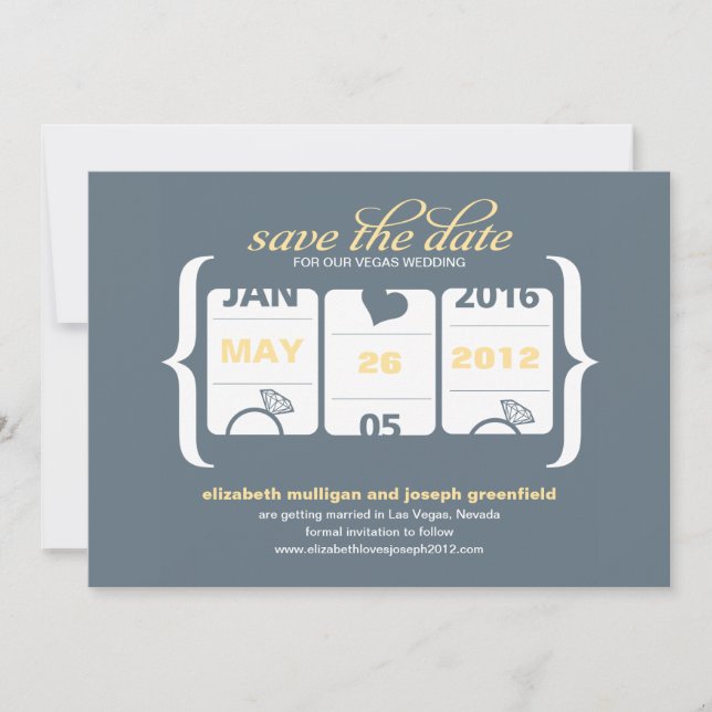 Grey and Yellow Vegas Slot Machine Save The Date Invitation (Front)
