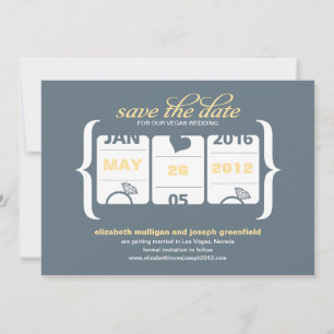 Grey and Yellow Vegas Slot Machine Save The Date Invitation