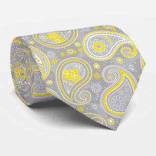 Grey and yellow vintage paisley pattern tie
