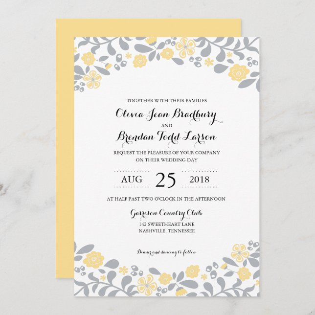 Grey and Yellow Wildflower Blossoms | Wedding Invitation (Front/Back)