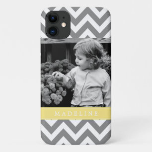 Grey and Yellow Zigzags Personalised Photo iPhone 11 Case