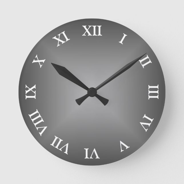 Grey Angular Ombre Arabic or Roman Numeral Round Clock (Front)