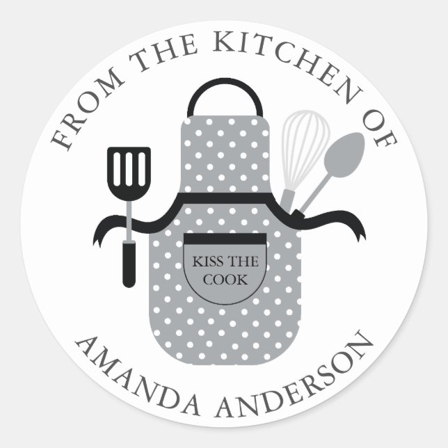 Grey Apron Kiss the Cook From the Kitchen of Classic Round Sticker (Front)