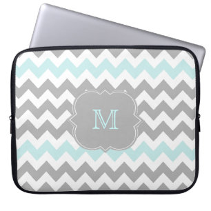 Grey Aqua Chevron Monogram Laptop Sleeve
