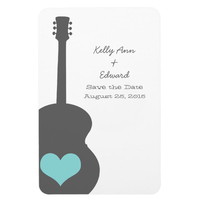 Grey/Aqua Guitar Heart Save the Date Magnet (Vertical)