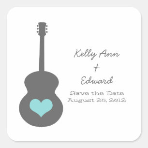 Grey/Aqua Guitar Heart Save the Date Stickers