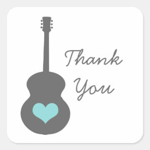 Grey/Aqua Guitar Heart Thank You Stickers