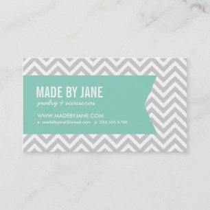 Grey & Aqua Modern Chevron & Ribbon Business Card