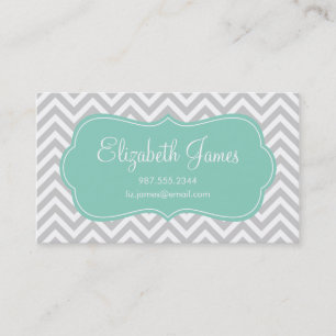 Grey & Aqua Modern Chevron Stripes Business Card