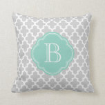 Grey & Aqua Modern Moroccan Custom Monogram Cushion<br><div class="desc">Chic Girly Preppy Modern Moroccan Quatrefoil Lattice Design with Custom Personalised Monogram Name or Initial</div>