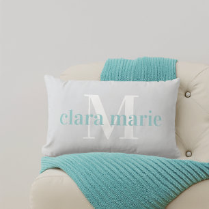 Grey & Aqua   Name and Monogram Nursery Lumbar Cushion
