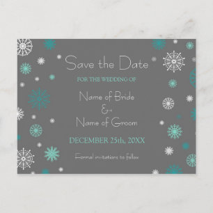 Grey Aqua Save the Date Winter Wedding Postcards