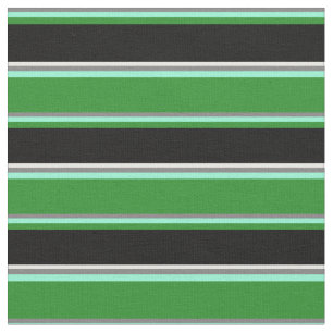 Grey, Aquamarine, Forest Green, Black & Mint Cream Fabric