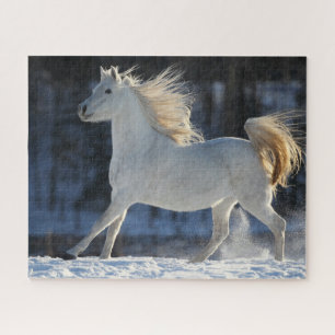 Grey Arab Running In Snow Mane Flowing Jigsaw Puzzle