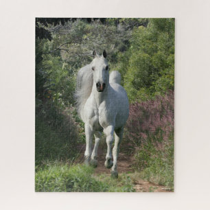 Grey Arab Running On Path With Flowers Jigsaw Puzzle