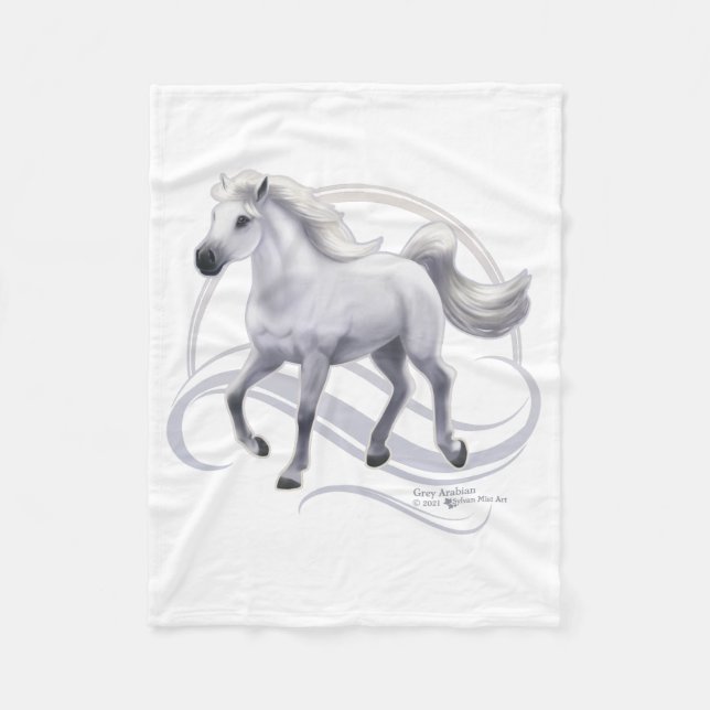 Grey Arabian Horse Fleece Blanket (Front)