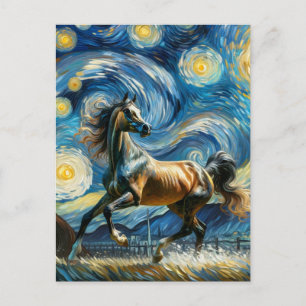 Grey Arabian Horse in Van Gogh Starry Night Postcard