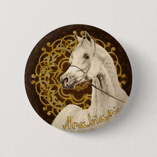 Grey Arabian horse round button (Front)