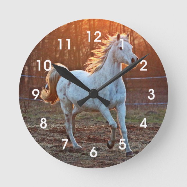 Grey Arabian Horse Round Clock (Front)